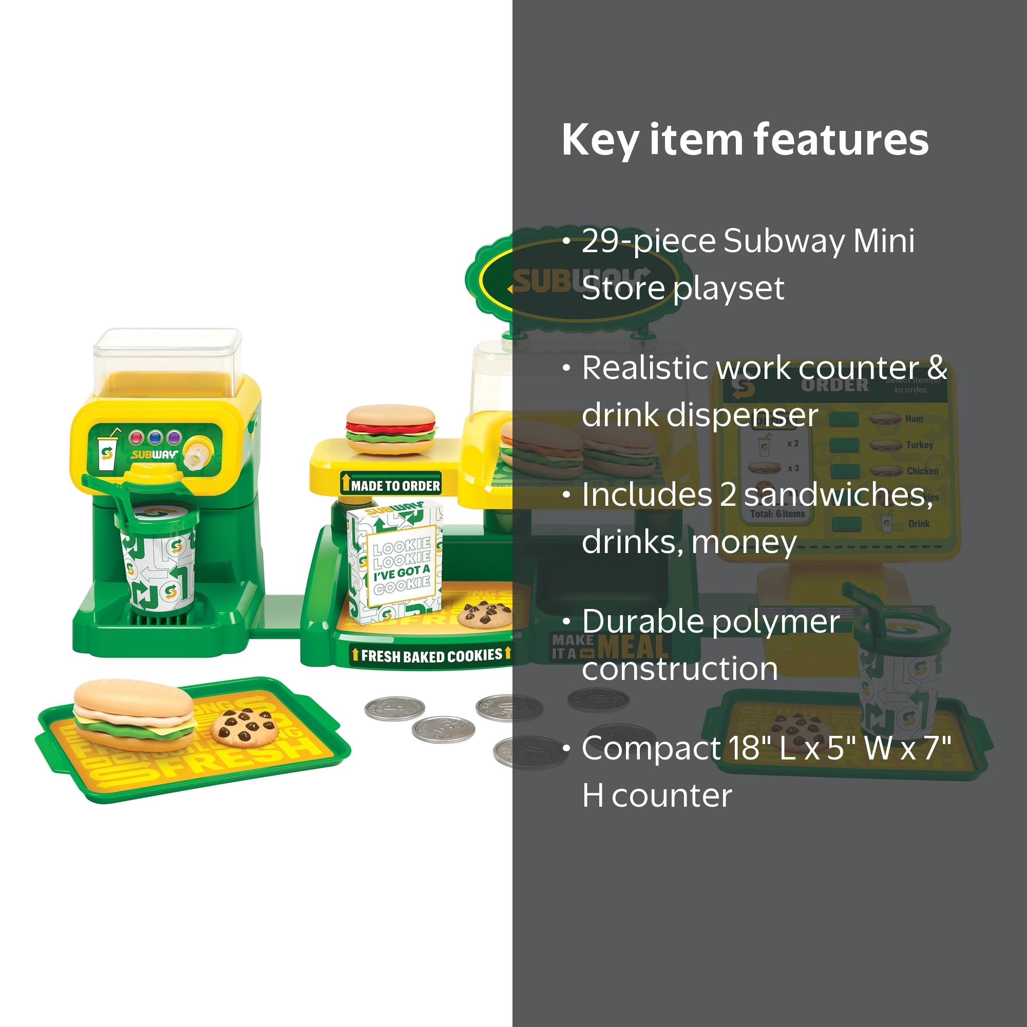 Subway Mini Store 29-Piece Playset, Pretend Play Food Set with