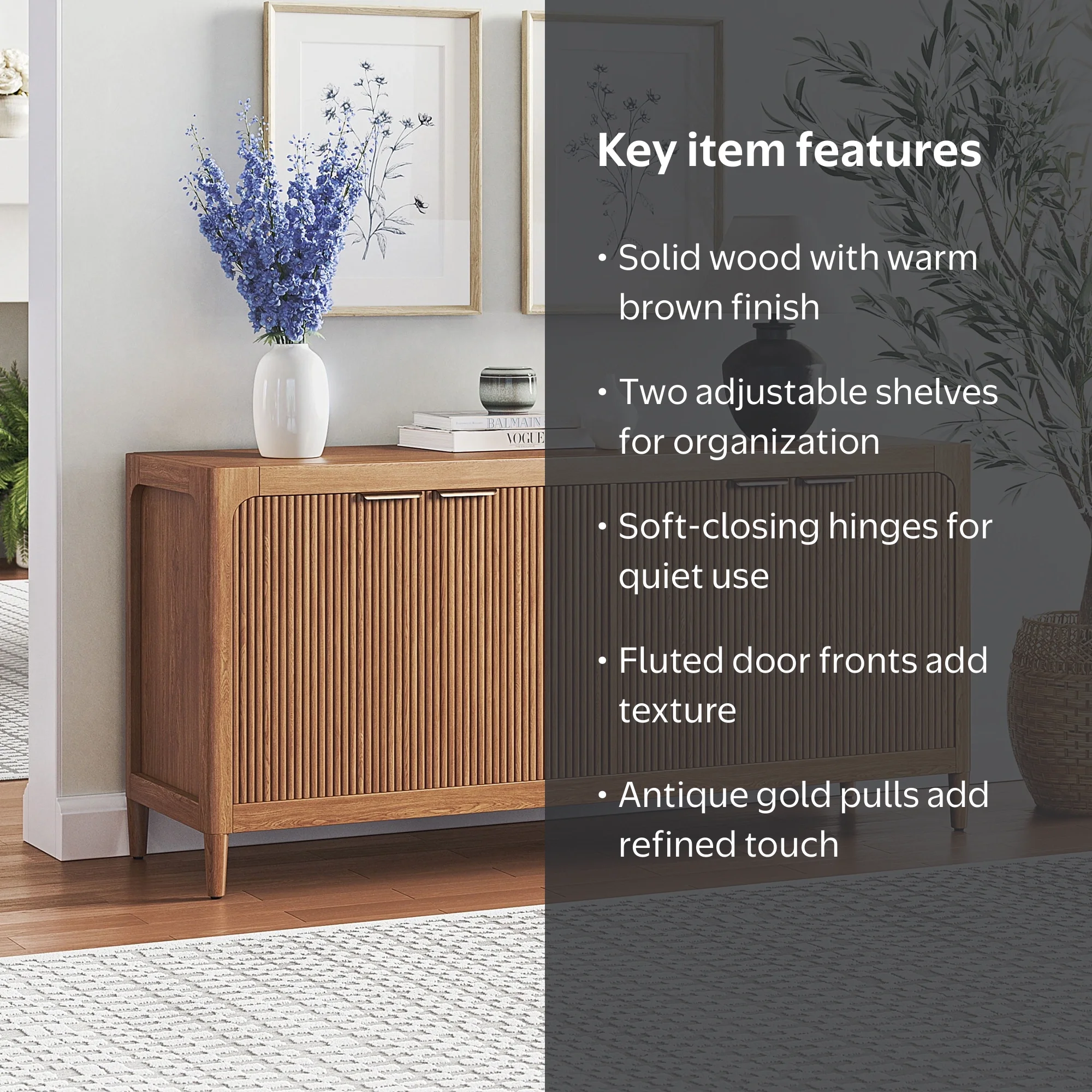 My Texas House Linden Fluted Buffet Cabinet Sideboard with