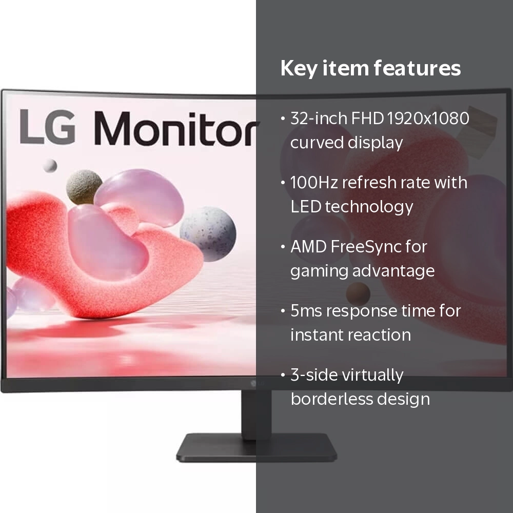 LG, 32-inch FHD Curved Monitor, 32MR50C-B, 100Hz AMD FreeSync