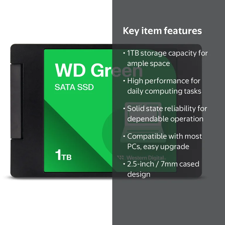 WD, Internal 2.5''/7mm SATA SSD, WDS100T3G0A-00BJG0, 1TB - Walmart.com