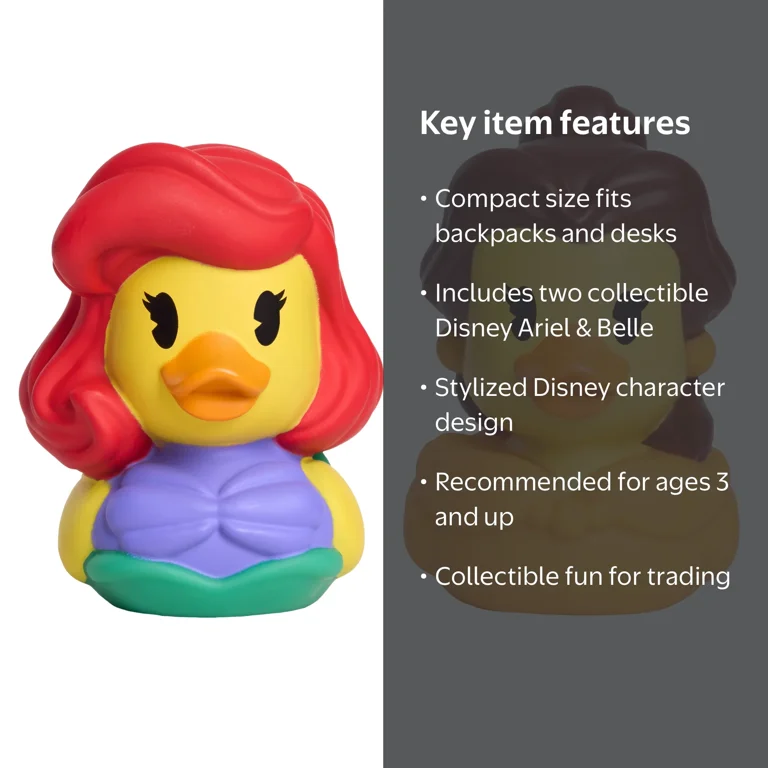 Dukalooz Disney Ariel and Belle Small Toy Duck 2 Pack, Collectible