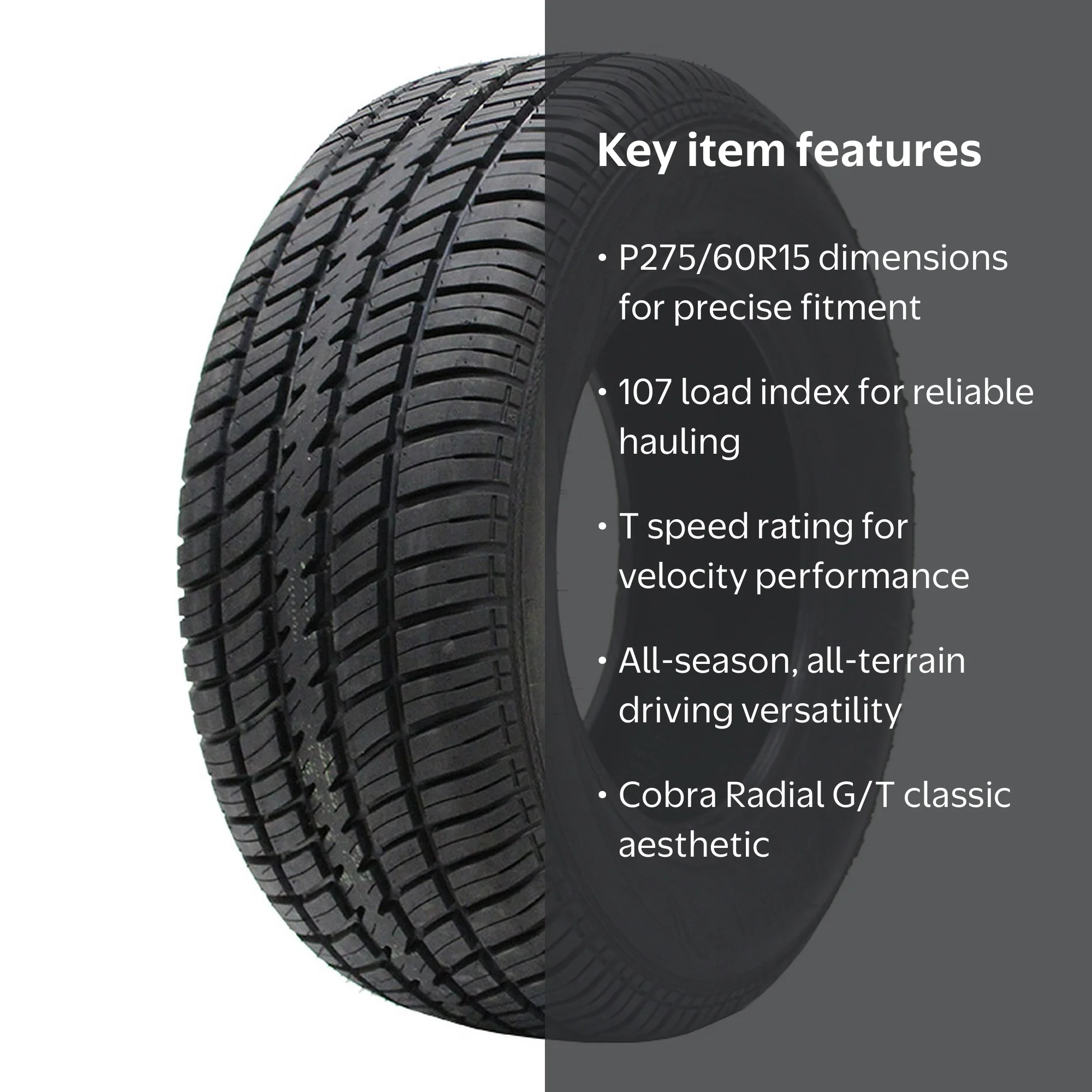 Cooper Cobra Radial G/T P275/60R15 107T WL (2 Tires) for 1990-92
