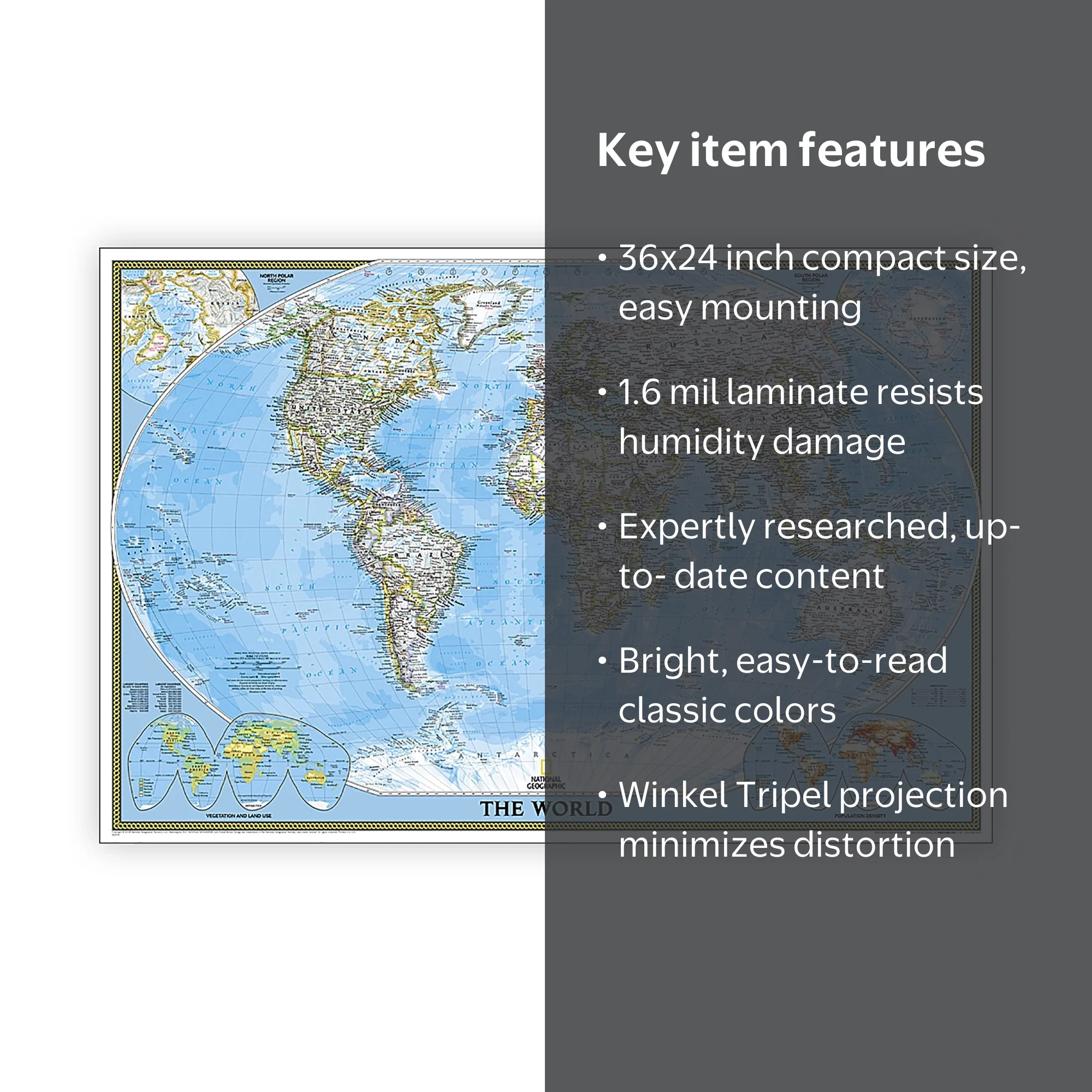 National Geographic World Classic Map, Poster Size and Laminated