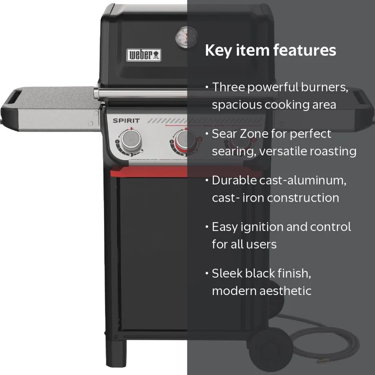 Weber Spirit E-325 3-Burner Grill, Natural Gas, Sear Zone, Black