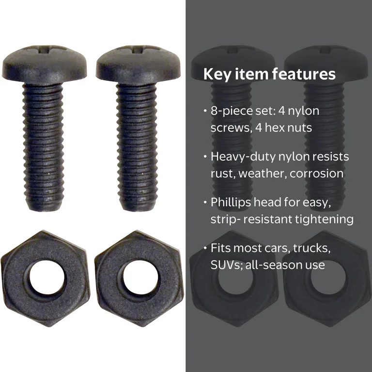 Auto Drive License Plate Fasteners 8 Piece Black Nylon Screw and