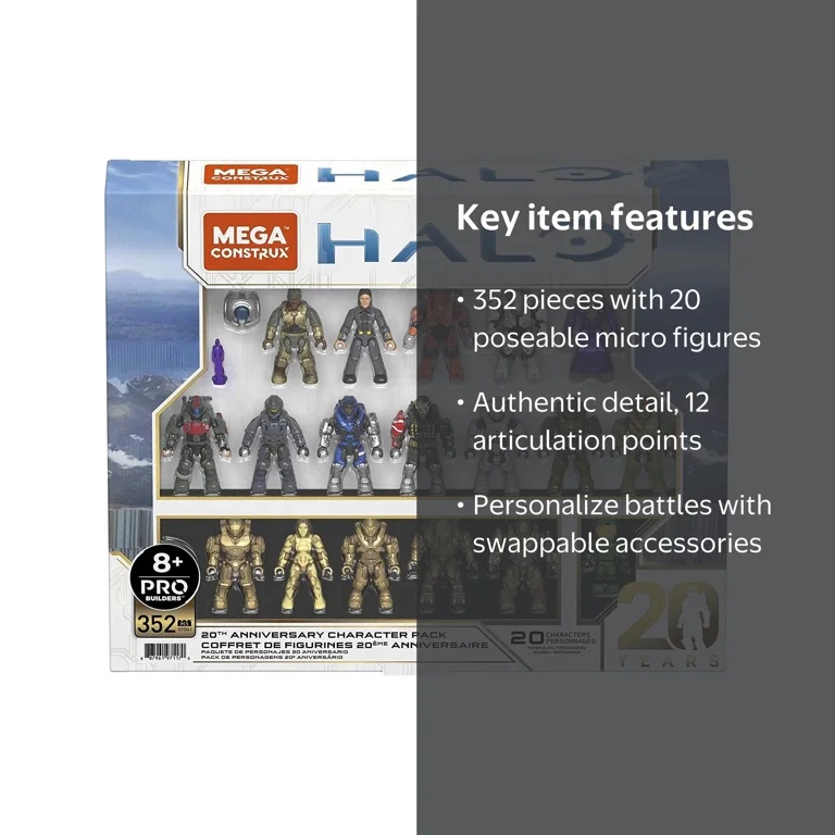 Mattel, Halo Action Figures Toy Set, 20th Anniversary, 352 Pieces