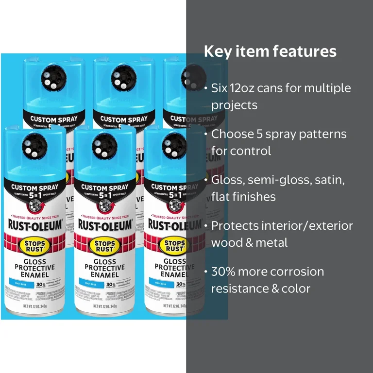 6 Pack, Maui Blue, Rust-Oleum Stops Rust Custom Spray 5 in 1 Gloss