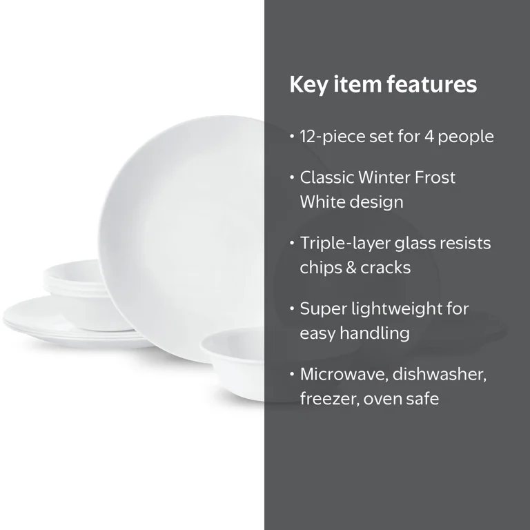 Corelle, Dinnerware Set, 12-Piece, Service for 4 with Vitrelle