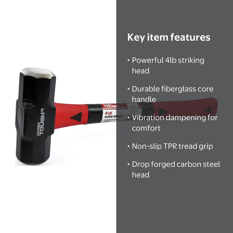 Hyper Tough 4 lb Sledge Hammer, Fiberglass Handle - Walmart.com