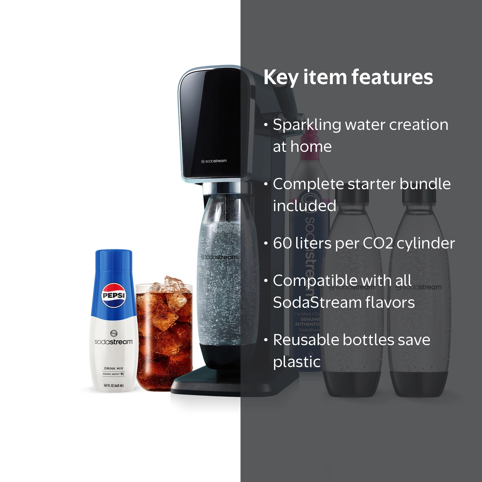 SodaStream Art Sparkling Water Maker Bundle with CO2, 2 Bottles