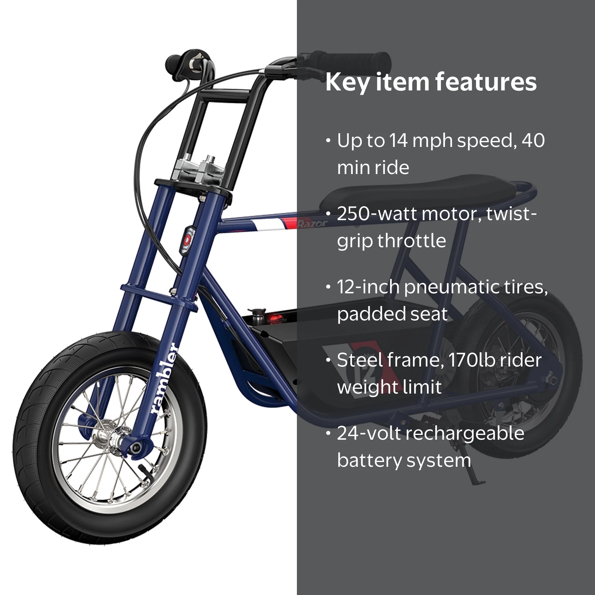 Razor Rambler 12 Retro Electric Bike, Age 13+, 14 Mph, 40-Min Run