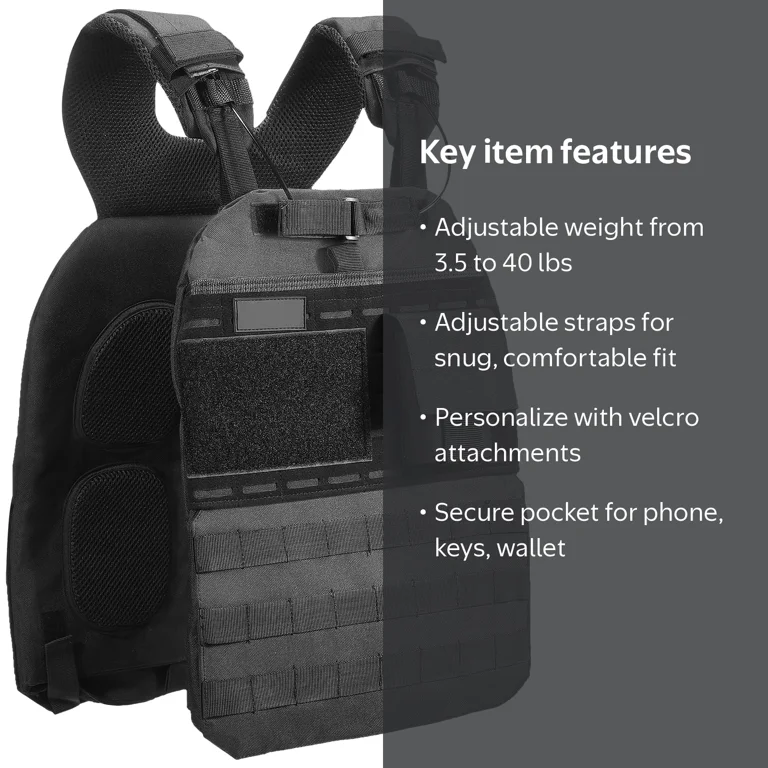 KFFKFF, Weighted Vest, 40lb Adjustable, Breathable 1000D Nylon