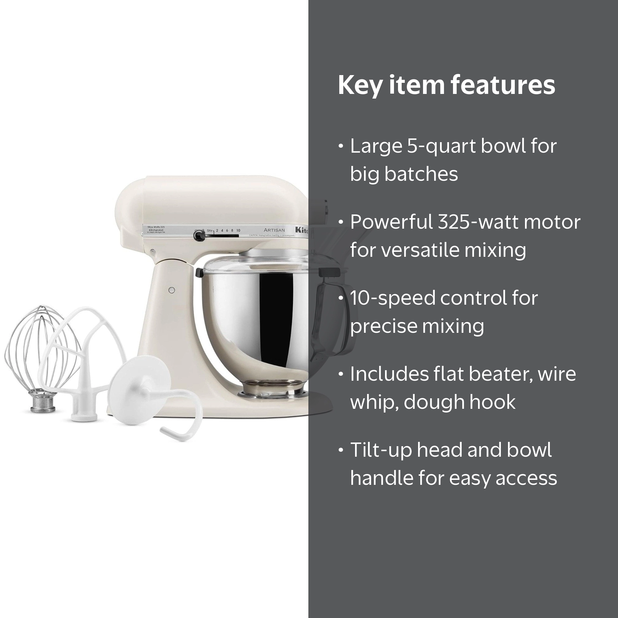 KitchenAid Artisan 5 Qt Stand Mixer, Porcelain White, Tilt-Head
