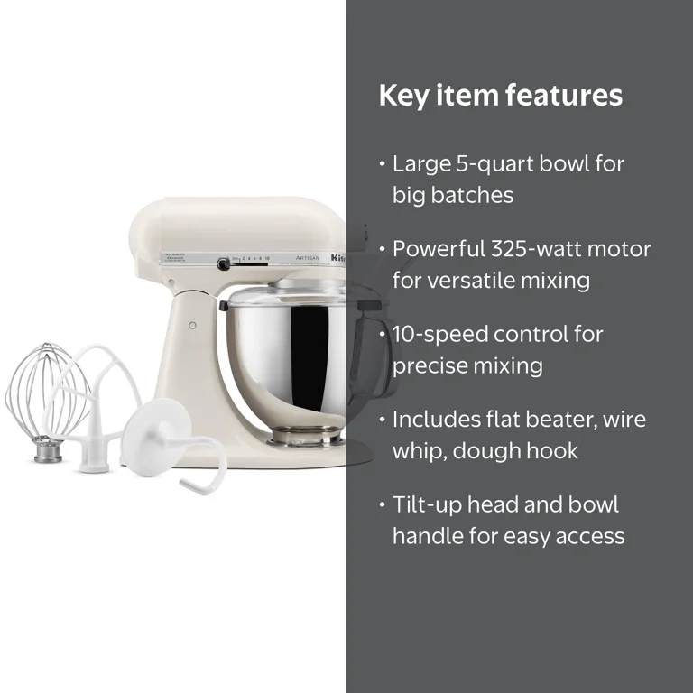 KitchenAid Artisan ホワイト ミキサー KitchenAid Artisan 5 Qt Stand Mixer, Porcelain White, Tilt-Head
