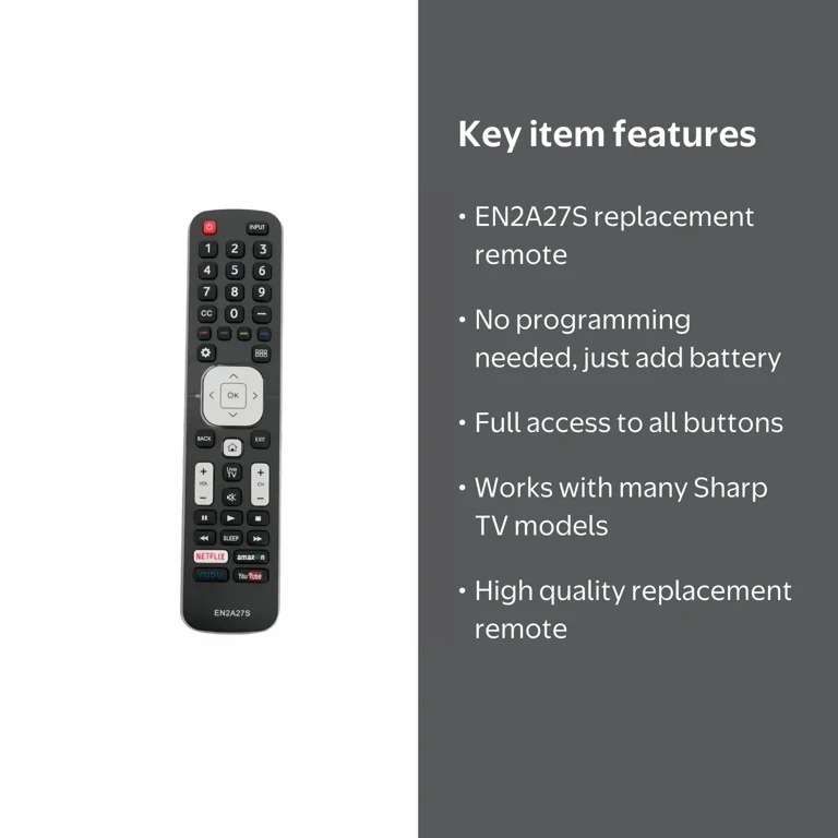 PerFascin Remote Control for Sharp TV, EN2A27S, LC-65N9000U + more