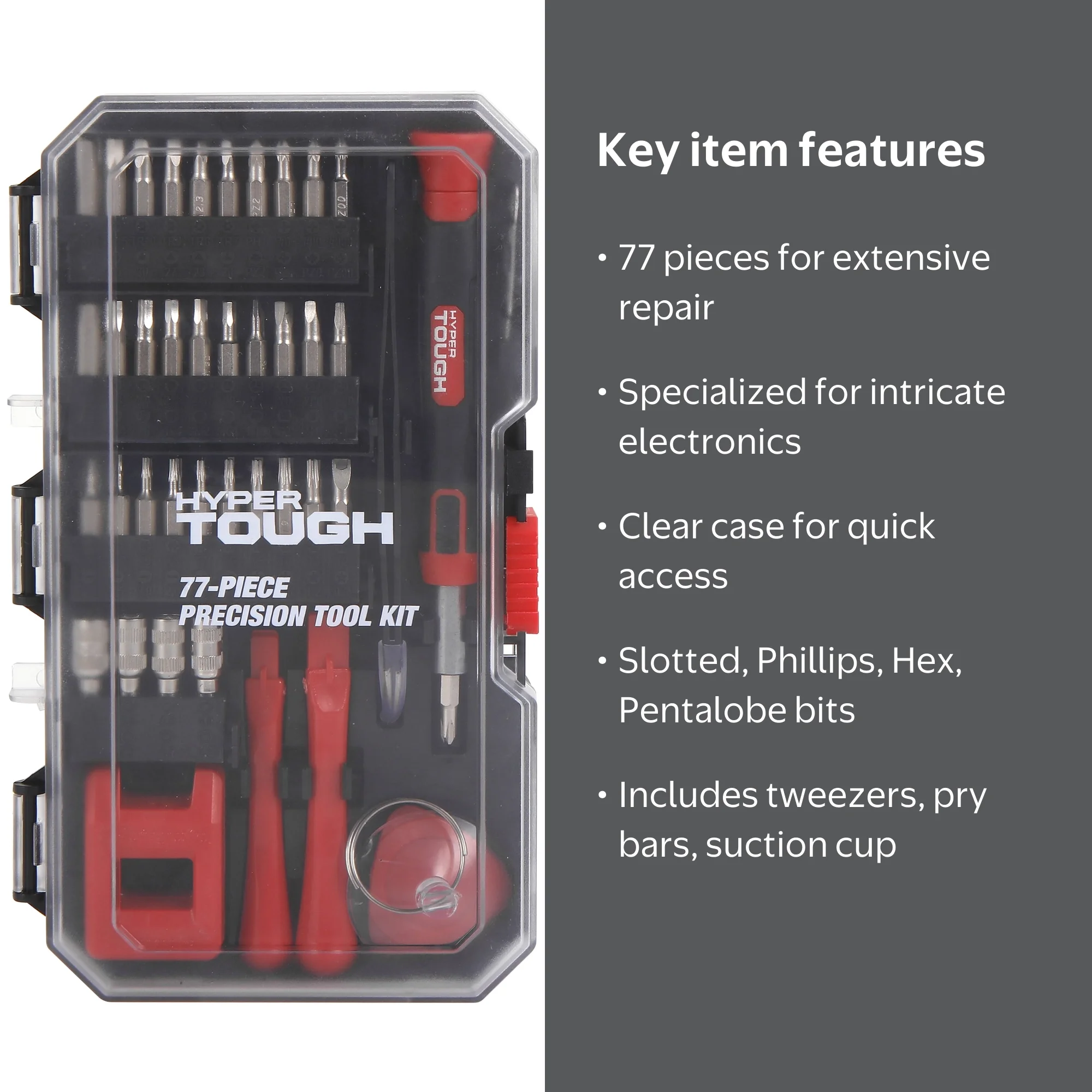 Hyper Tough Precision Electronics Tool Kit 77 Pieces with Mini