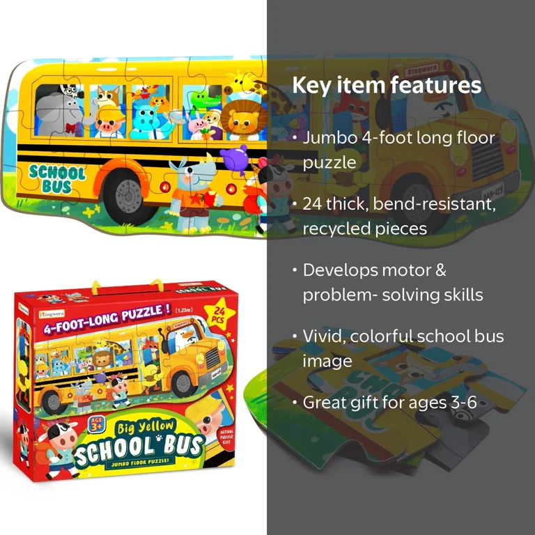 Kingwora Jumbo Floor Puzzle, School Bus for Kids Ages 3-6