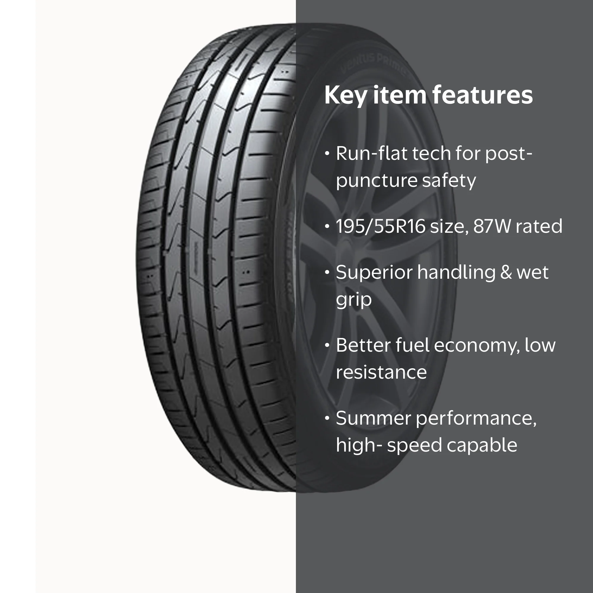 ホンダ 純正16インチ 195/55R16 25年製 走行3,000km未満① Hankook Ventus Prime3 K125B Run Flat * 195/55R16 87W - Walmart.com