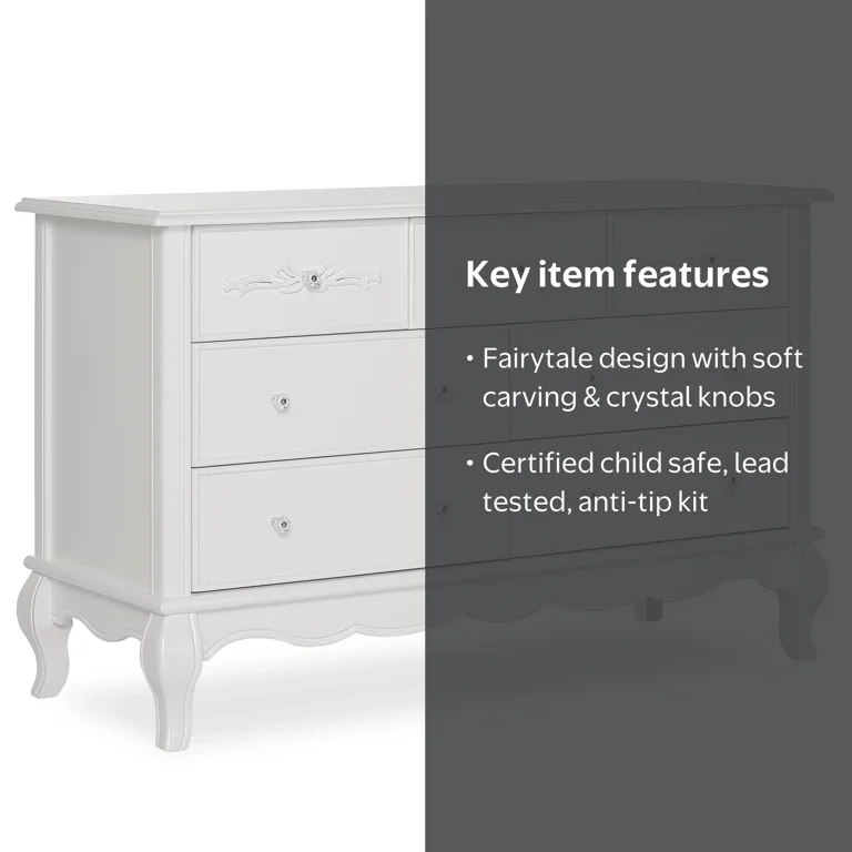 Evolur Aurora 7 Drawer Double Dresser, White