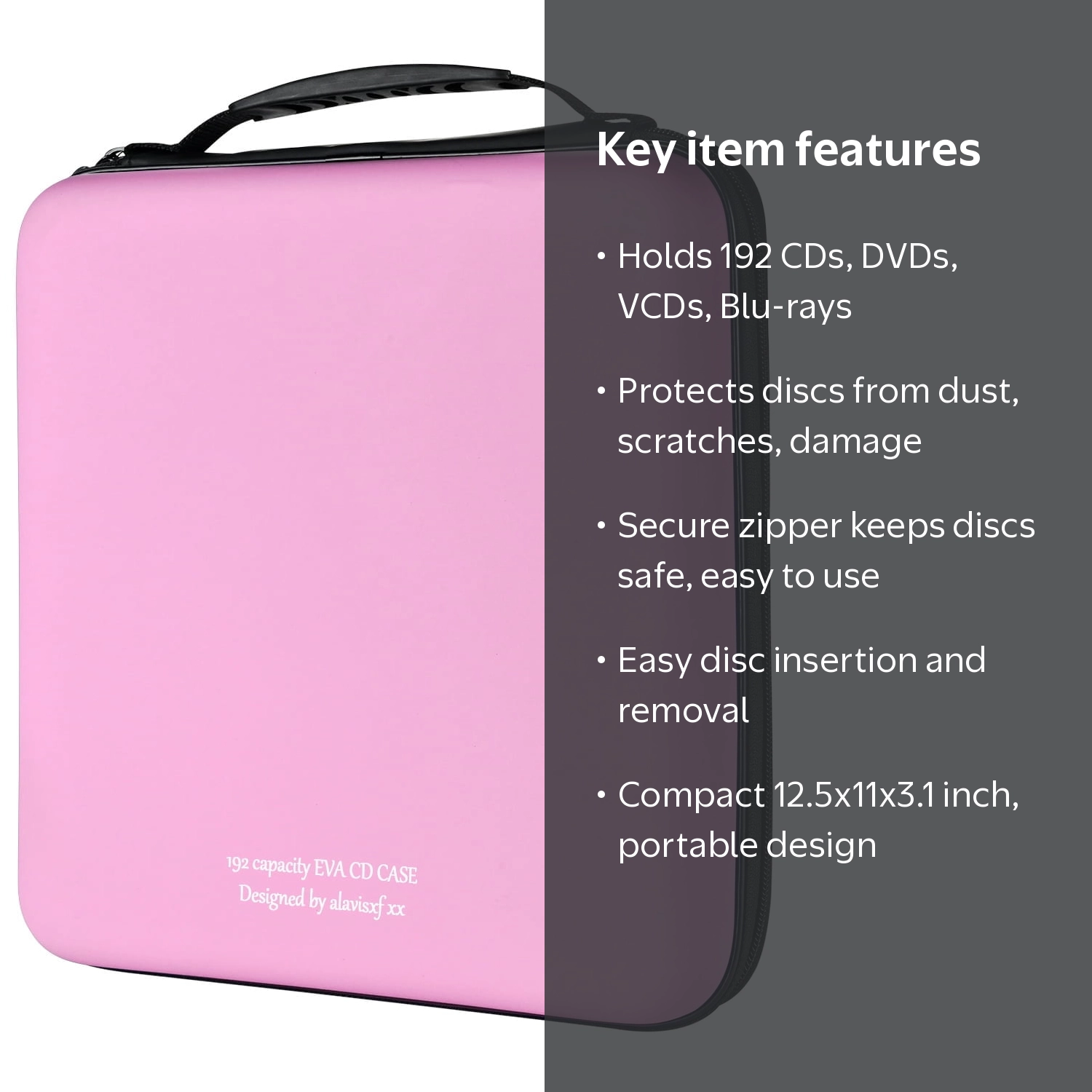 alavisxf xx Pink 192 Capacity EVA DVD CD Zipper Holder Disc