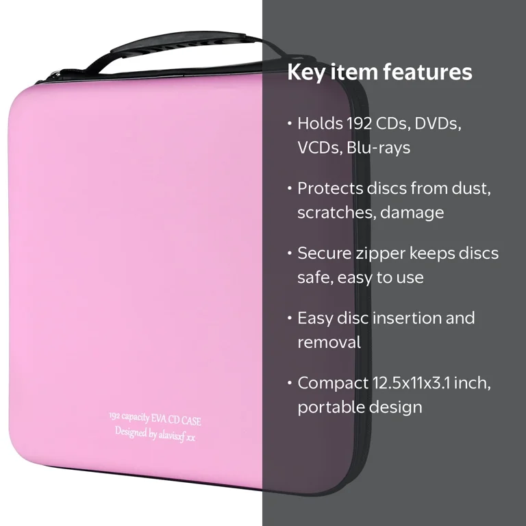 alavisxf xx Pink 192 Capacity EVA DVD CD Zipper Holder Disc