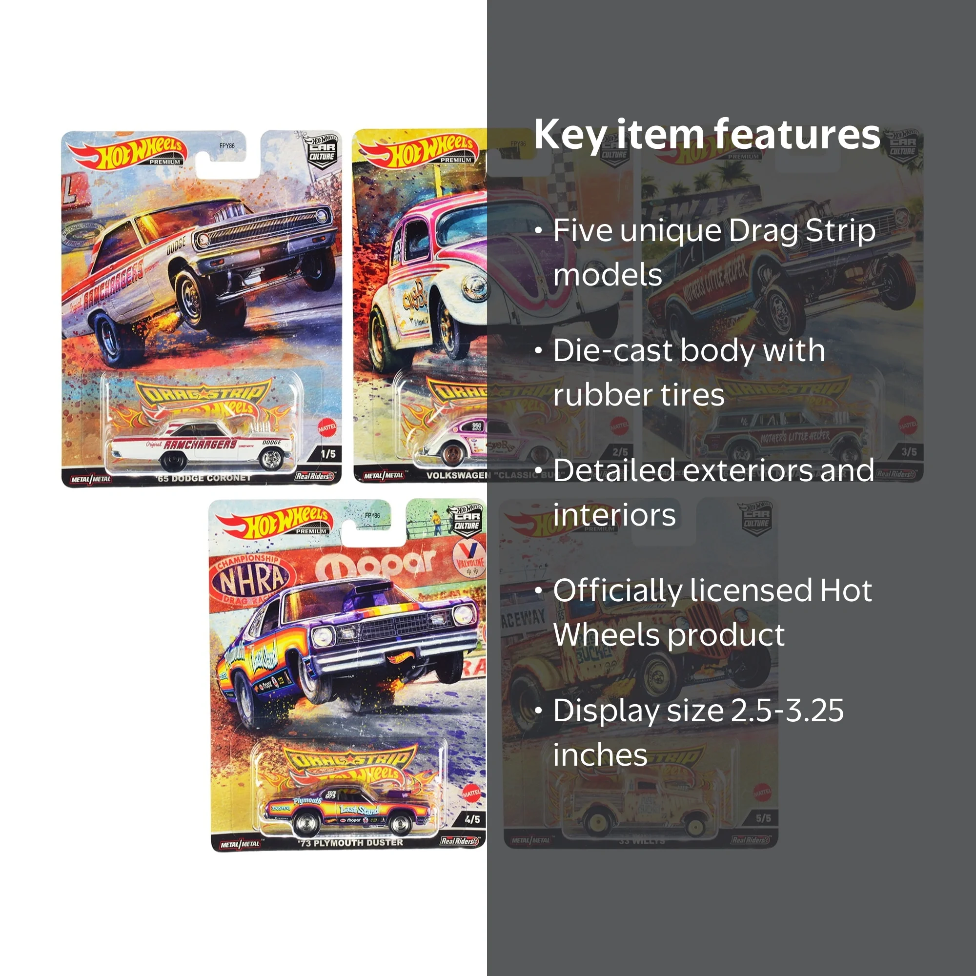 Hot Wheels Premium Car Culture Drag Strip - 5 Piece Diecast Model