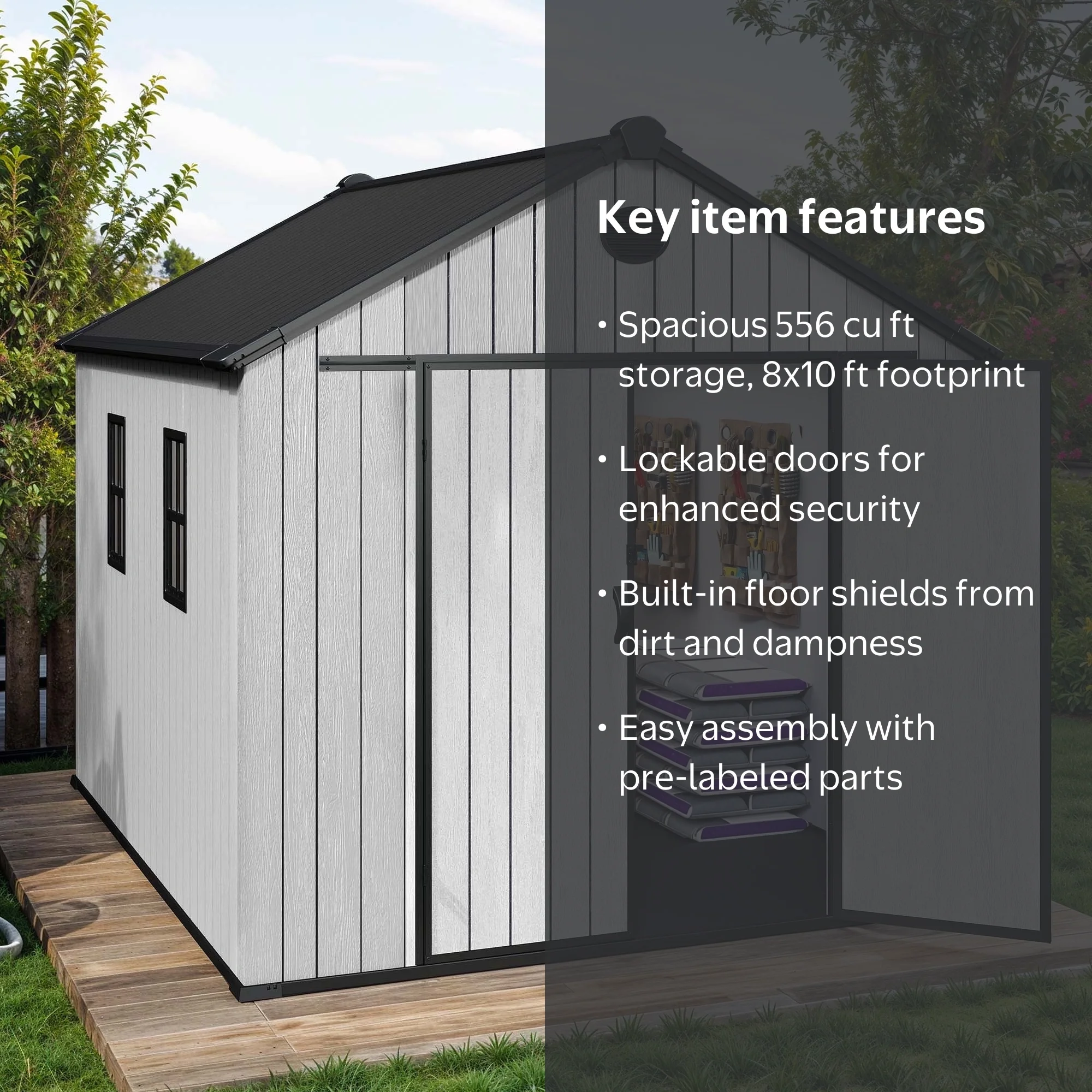 Uforic 8x10 FT Resin Storage Shed with Floor, Lockable Doors, 2