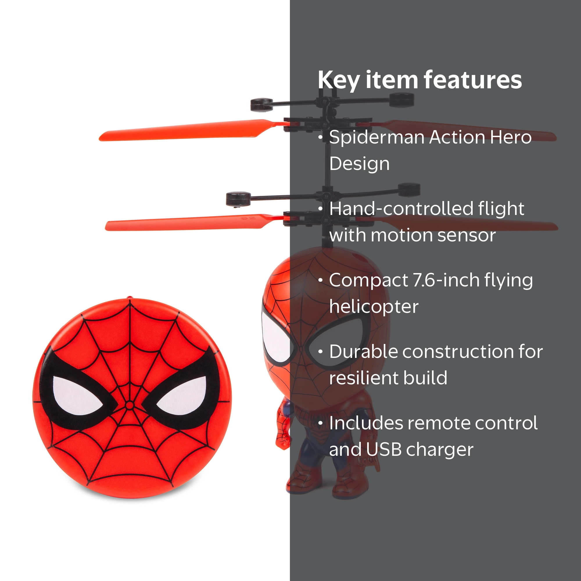 Spiderman Big Head, 7.6-inch Motion Sensor UFO Helicopter World
