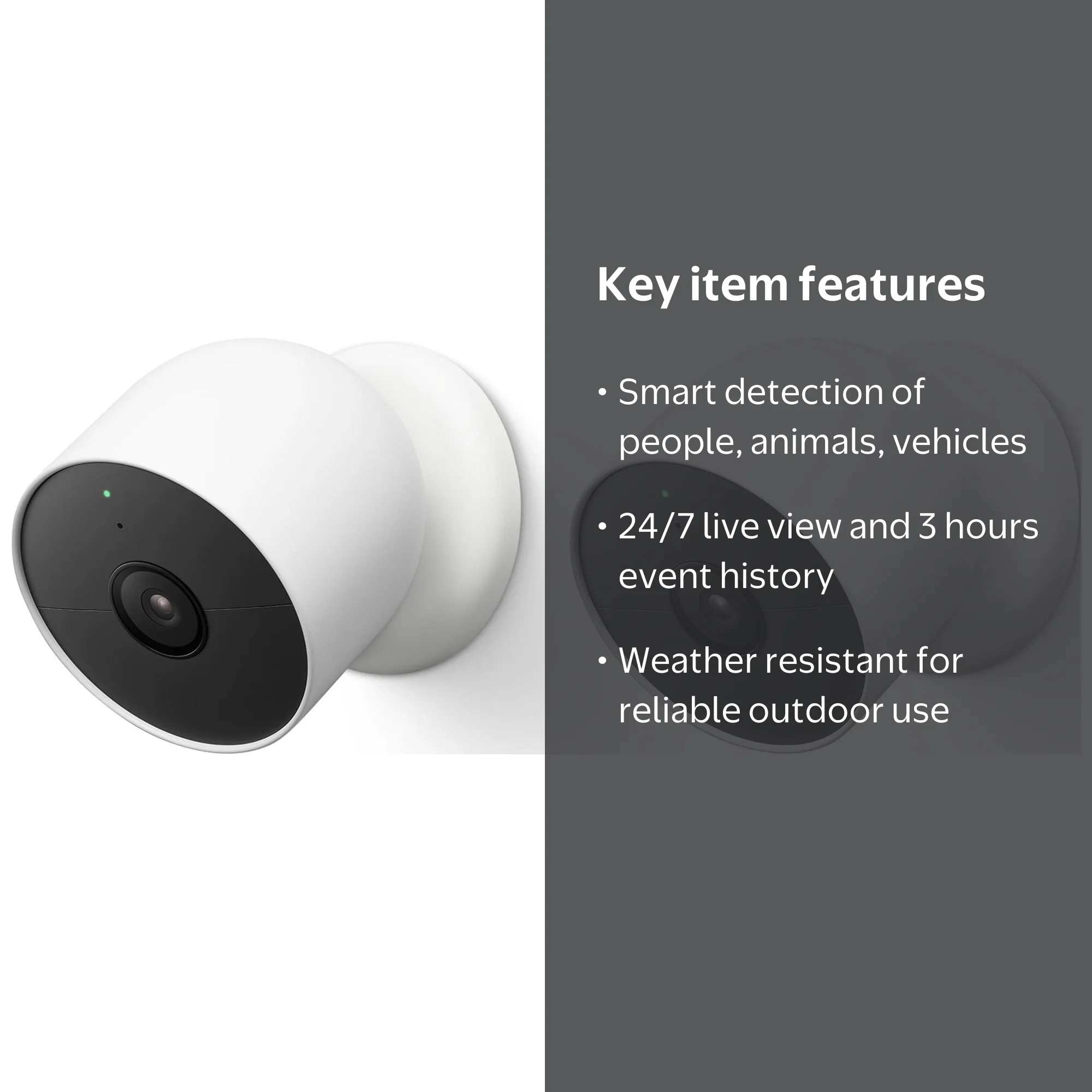 Google Nest Cam Outdoor Con Cavo (2ª Gen) - Videocamera 2K Per Esterni, Visione Notturna E Riconoscimento Volti