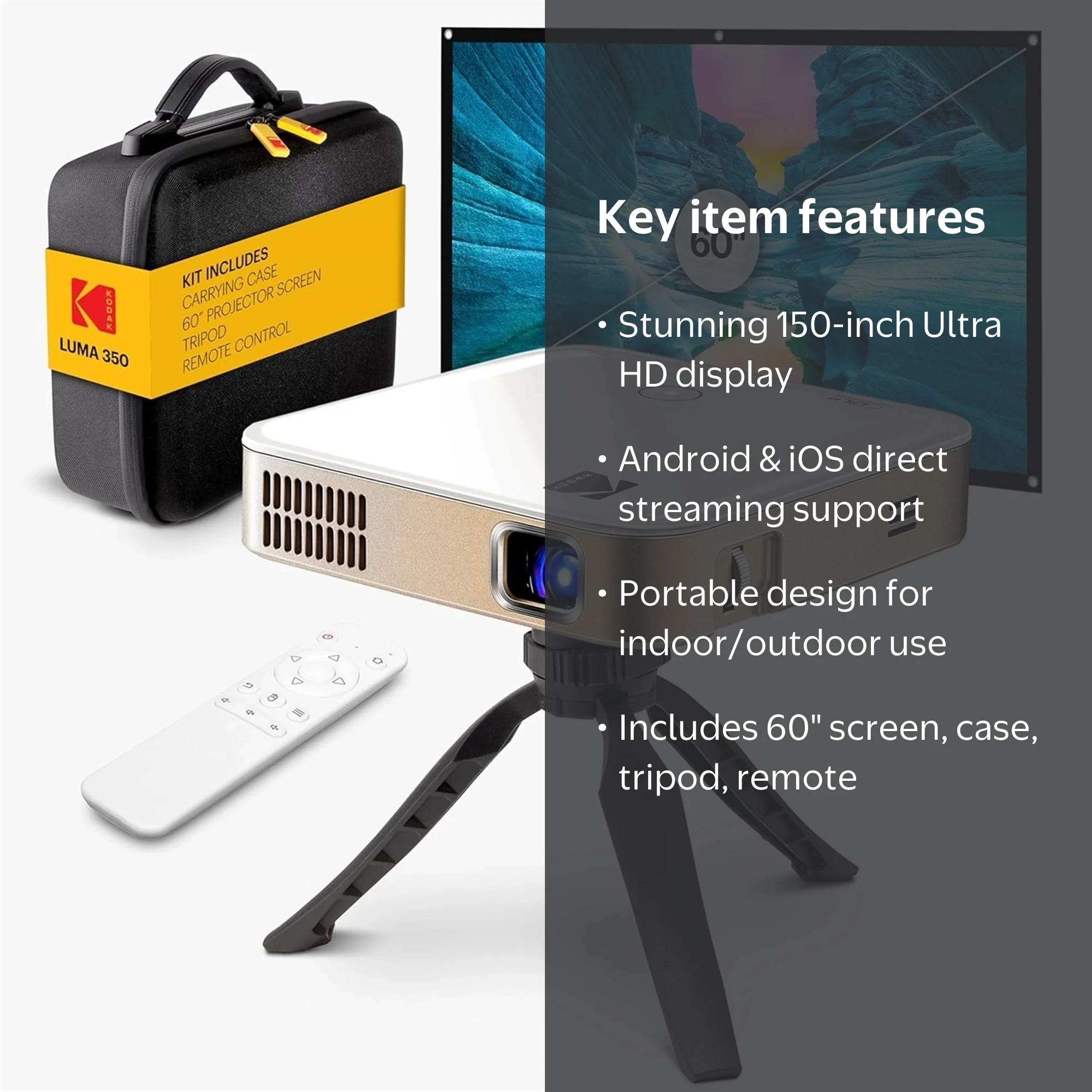 Kodak Luma 350 Smart Projector, Portable Pico Projector with 60