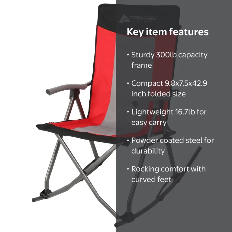 Ozark Trail Camping Rocking Chair, Red, Adult, 19lbs - Walmart.com