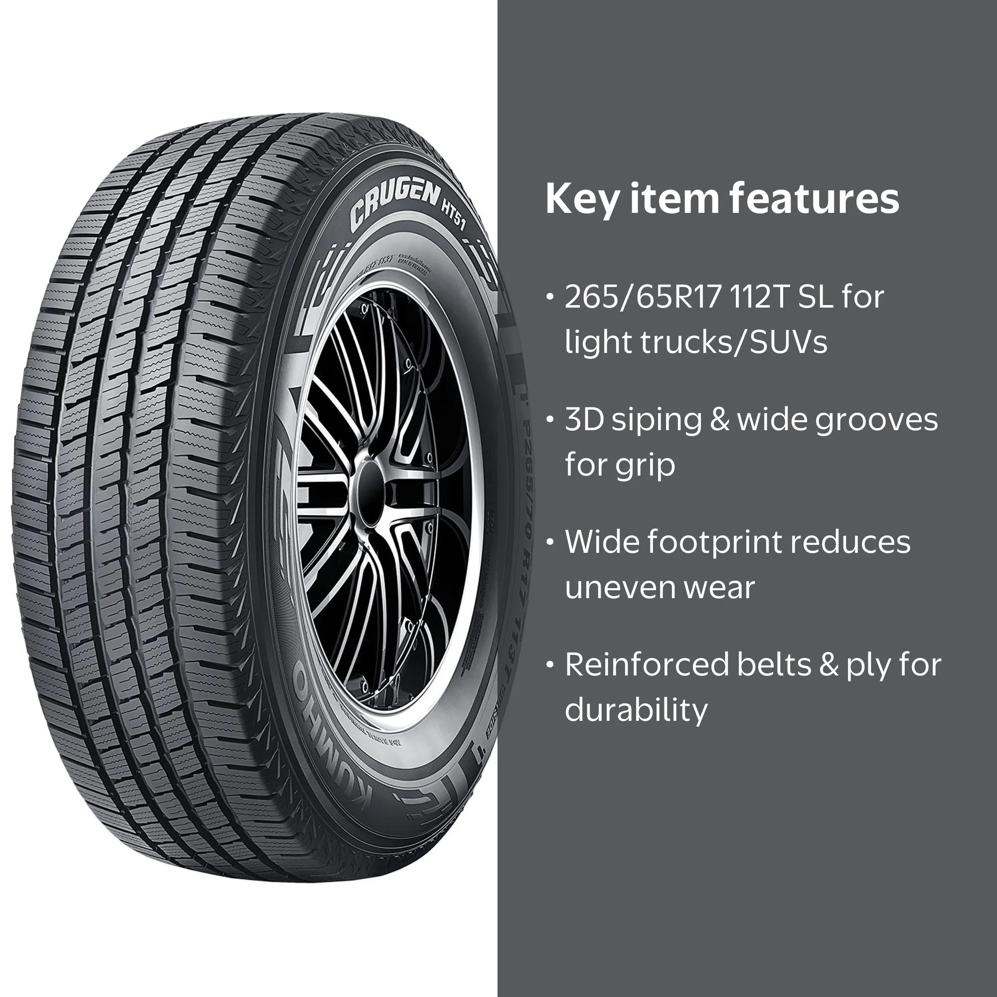 Kumho Crugen HT51 265/65R17 112T All Season Light Truck Tire with