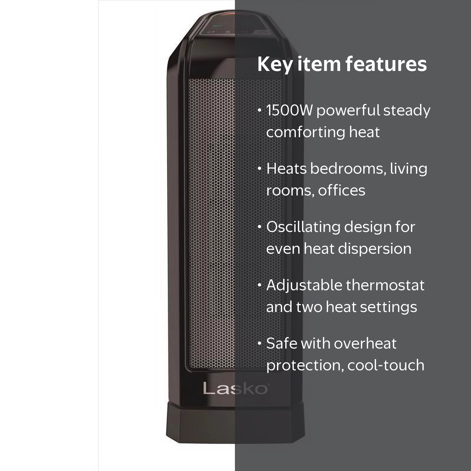 Lasko, Ceramic Tower Space Heater, 16 inch, 1500W, Black - Walmart.com