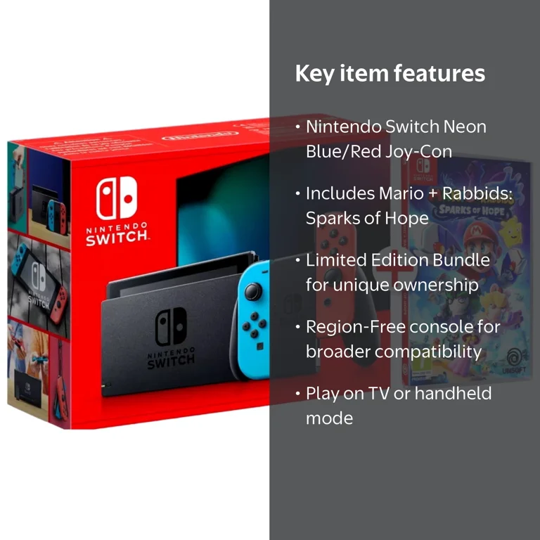 Nintendo Switch Neon Blue and Red Joy-Con, Mario Rabbids Sparks of