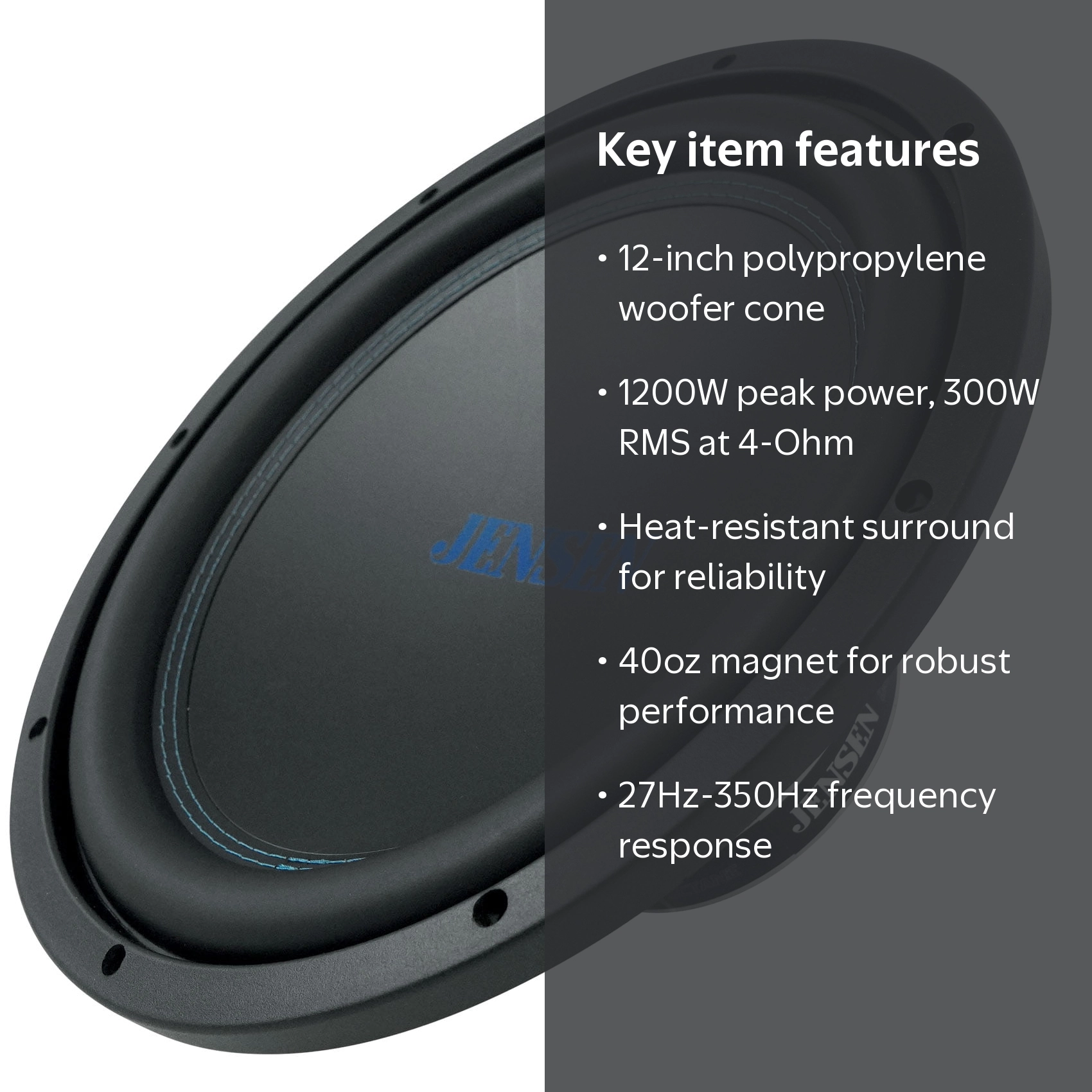 Jensen, Car Subwoofer, 12-inch, 1200 Watts Peak Power - Walmart.com