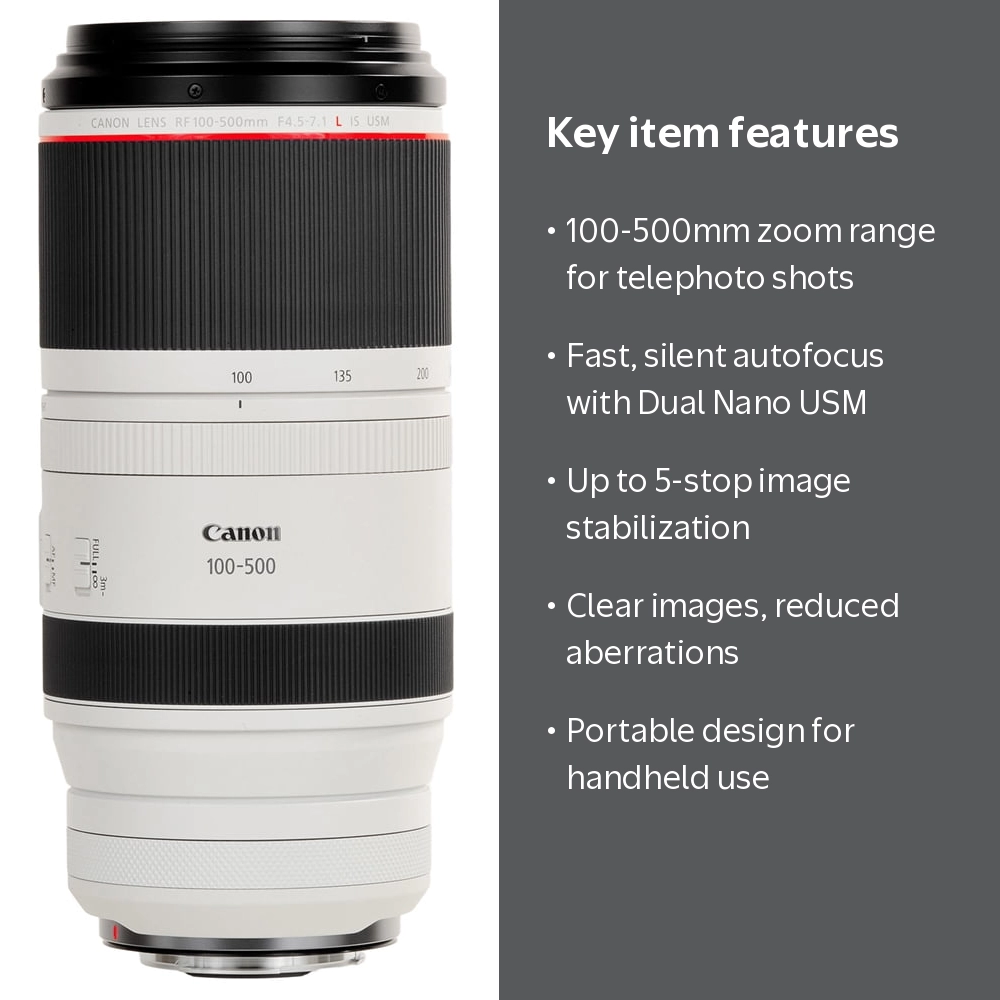 Canon RF 100-500mm f/4.5-7.1L IS USM Lens - Portable, Weather