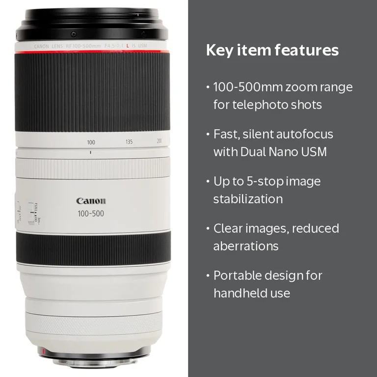 Canon RF 100-500mm f/4.5-7.1L IS USM Lens - Portable, Weather