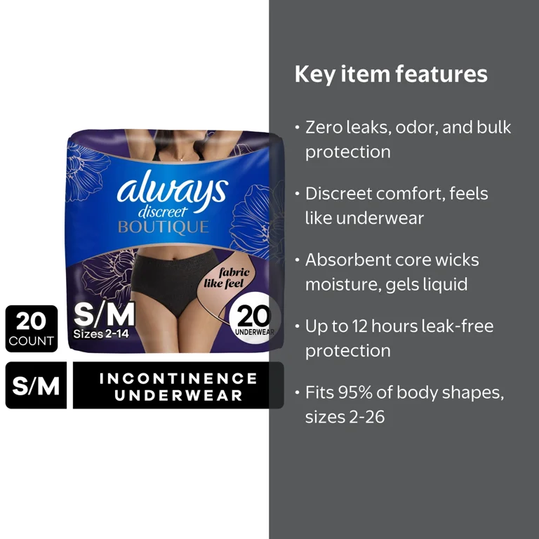 4 pack) Always Discreet Boutique, Reimagined Adult Diapers for