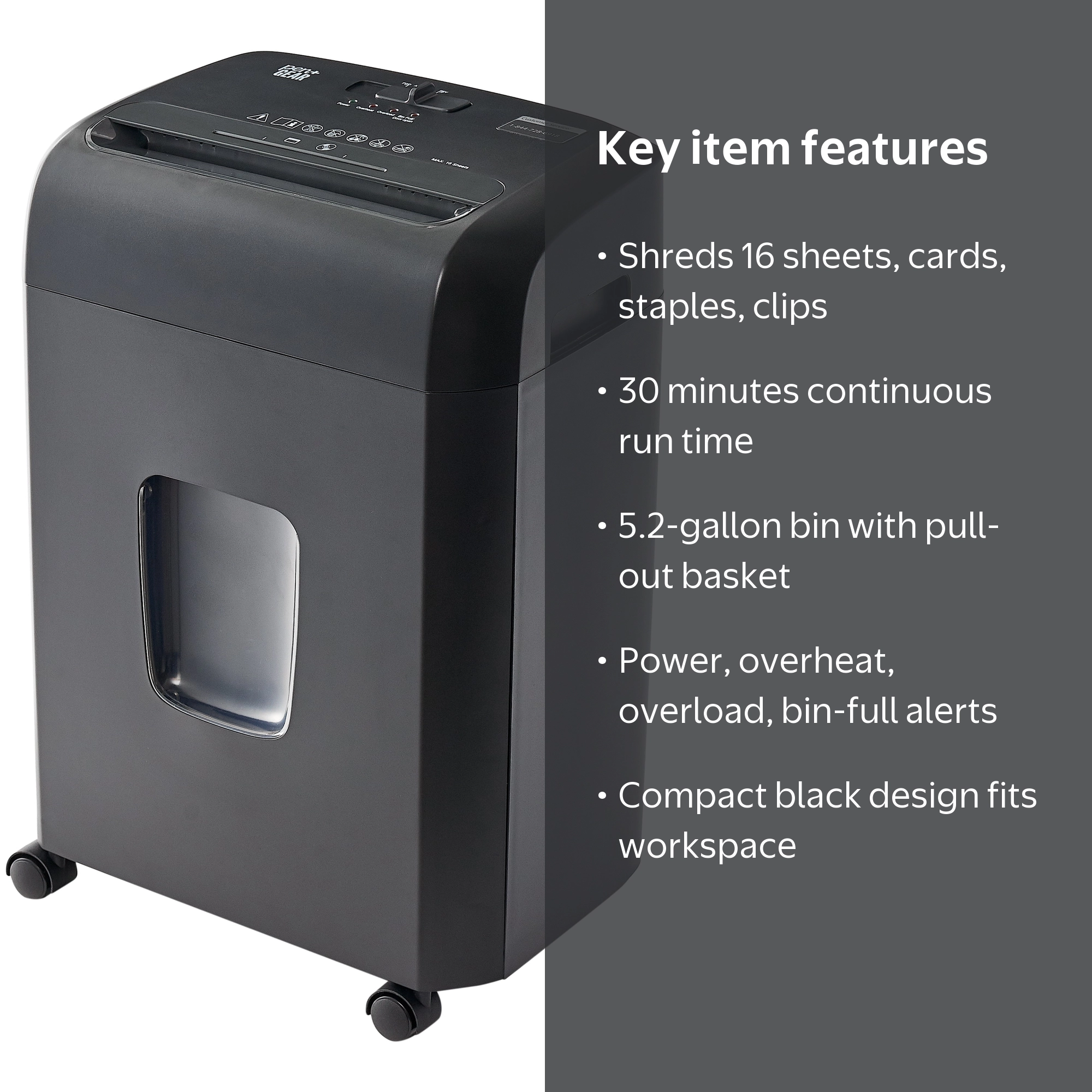 Pen+Gear 16-Sheet Cross-Cut Shredder, 5.2-Gallon Collection Bin
