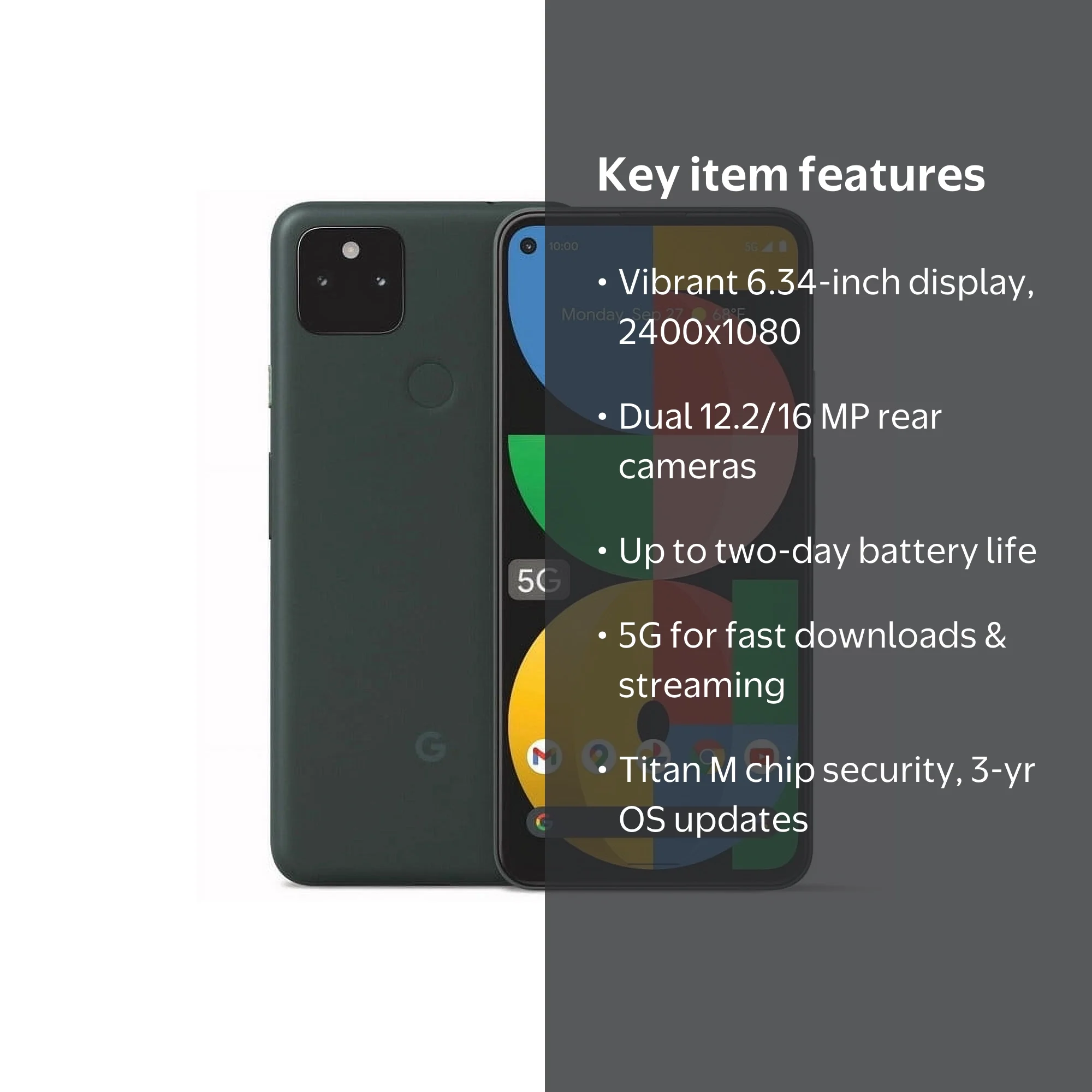 Unlocked Google Pixel 5a 5G Smartphone, 128GB Storage, 6GB RAM