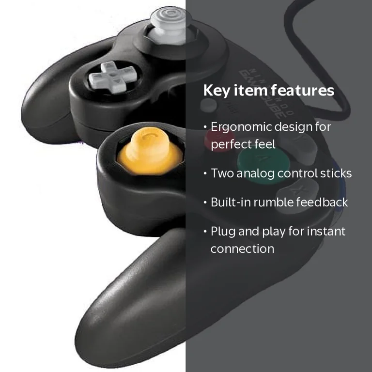 Nintendo, GameCube Controller, Black, Wired, Ergonomic Design