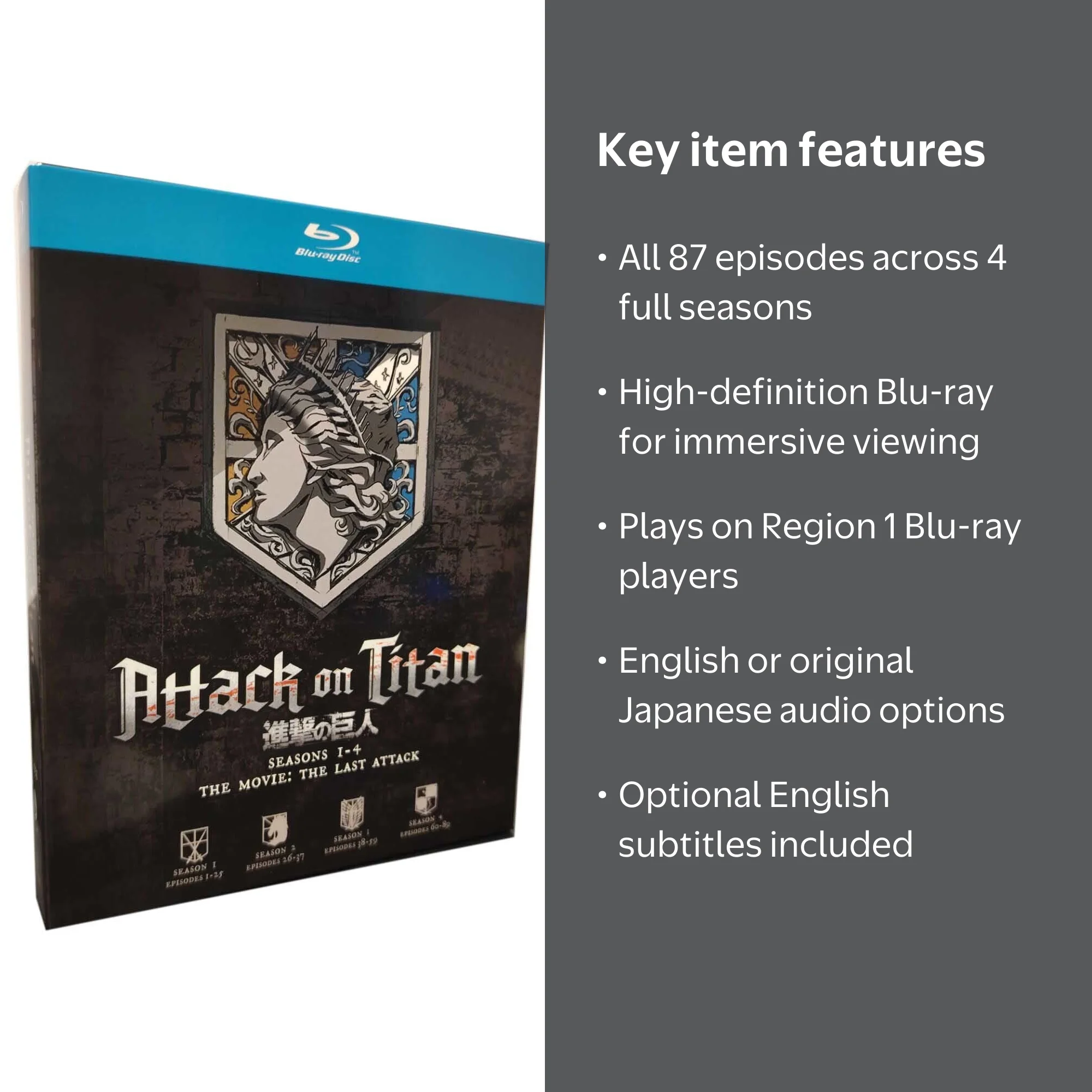 Attack on Titan Complete Series Seasons 1-4 Episodes 1-87 (Blu-ray