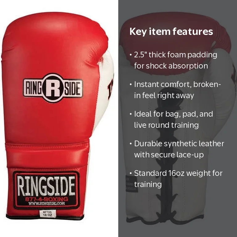 Ringside IMF Tech Sparring Boxing Gloves, Red, White, 16 oz