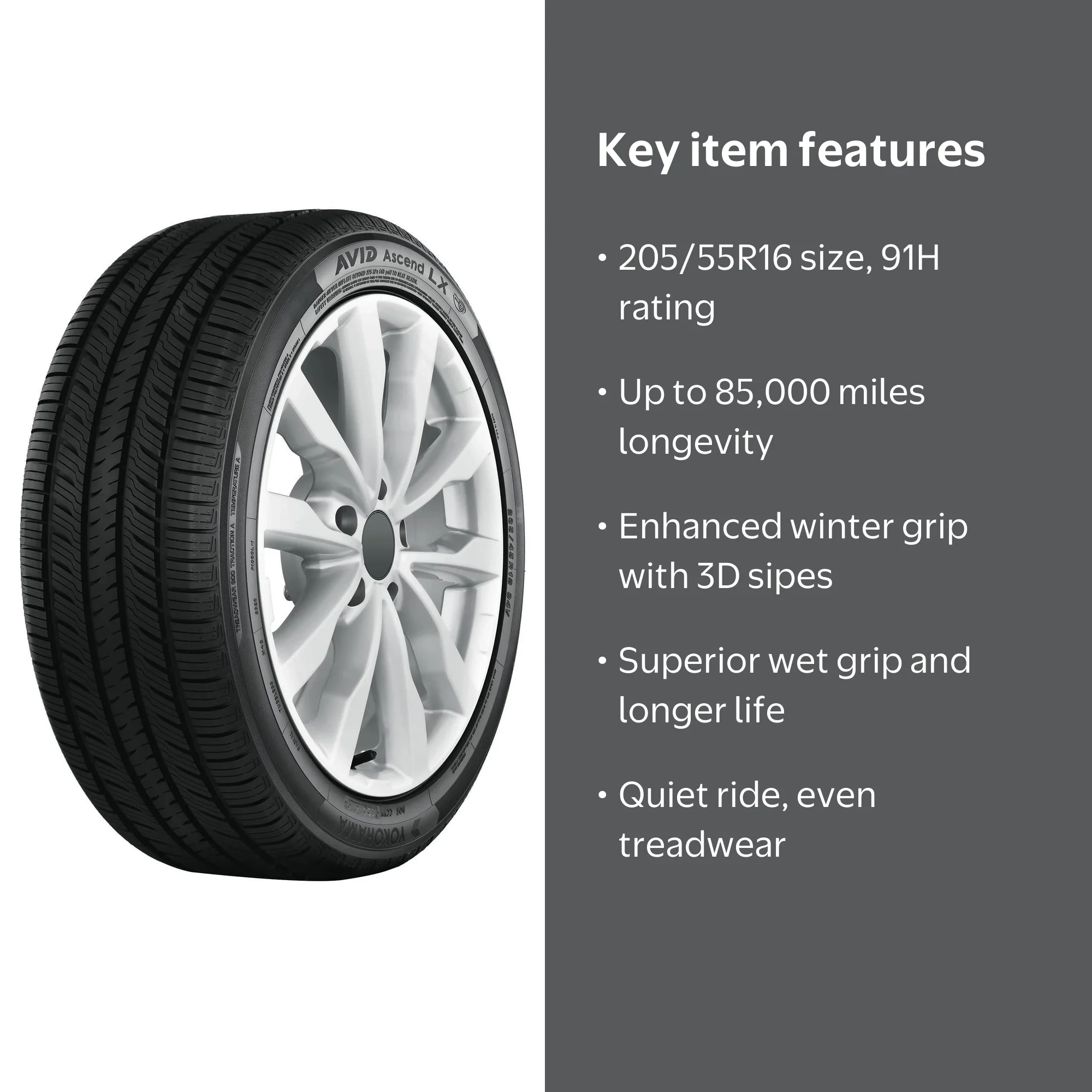 Yokohama Avid Ascend LX All-Season Tire, 205/55R16/4 91H BW