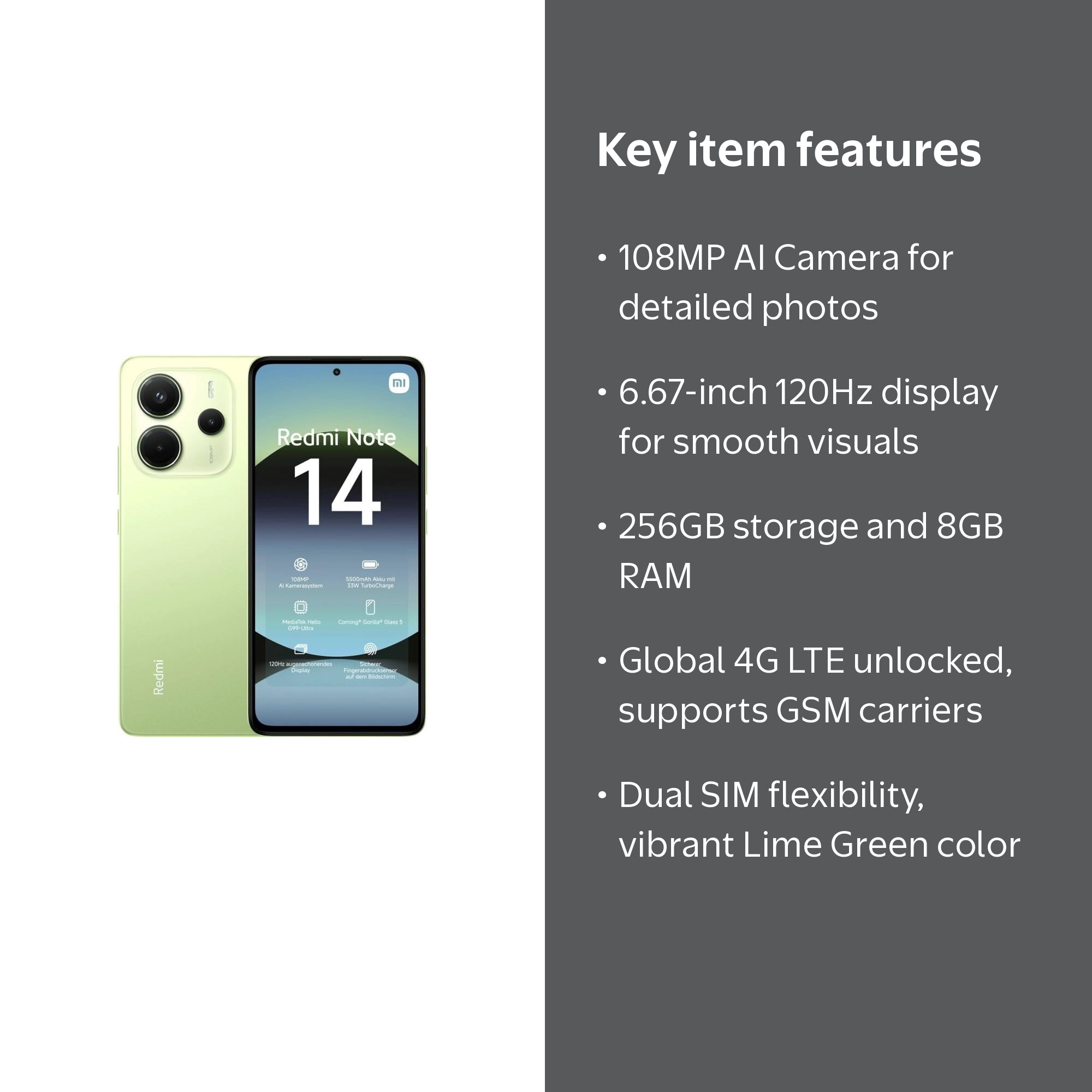 Xiaomi Redmi Note 14 4G LTE for Tmobile Mint Tello Global 256GB +
