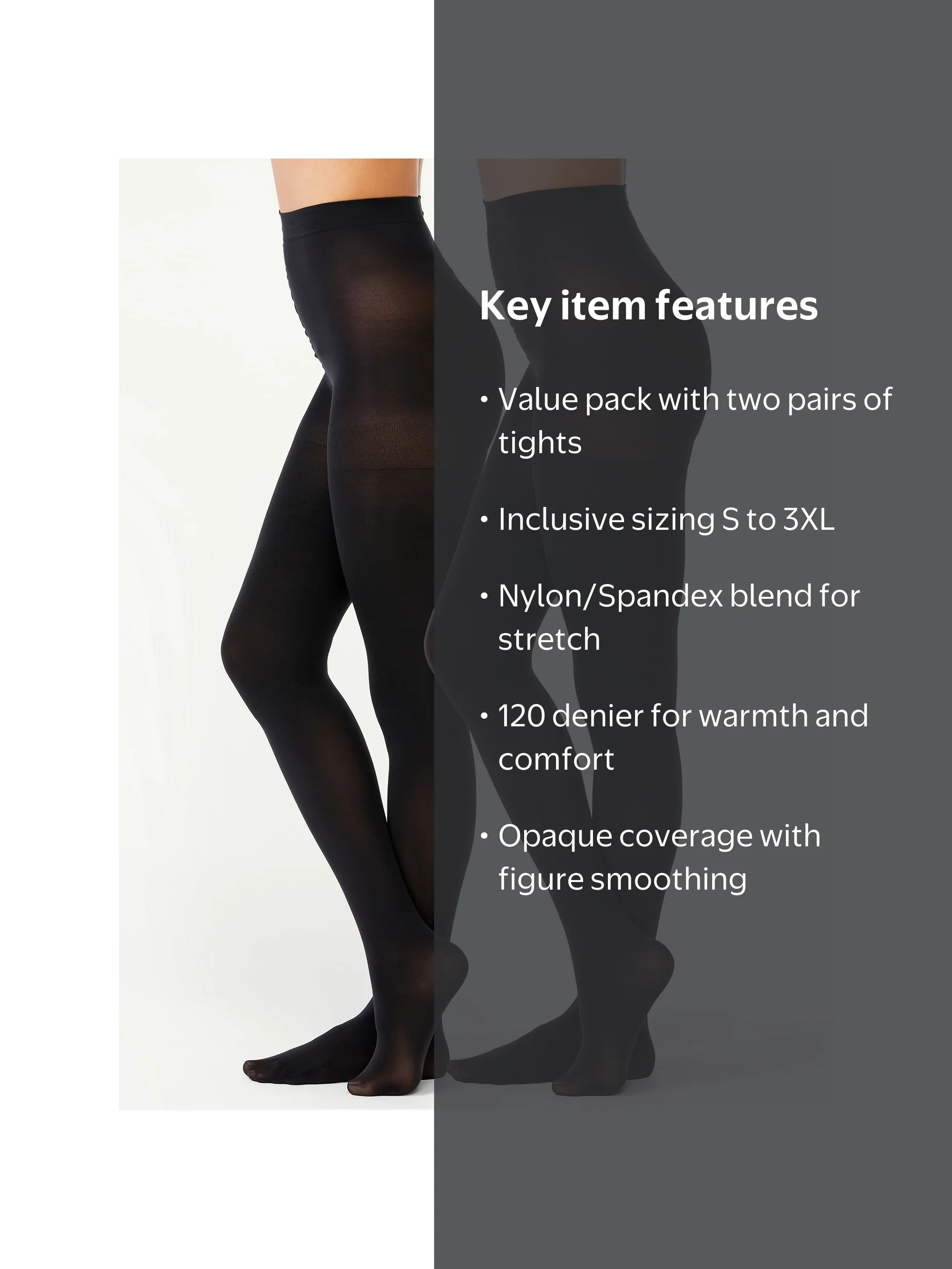 Joyspun Blackout Women's Tights 2-Pack, 120 Denier Control Top