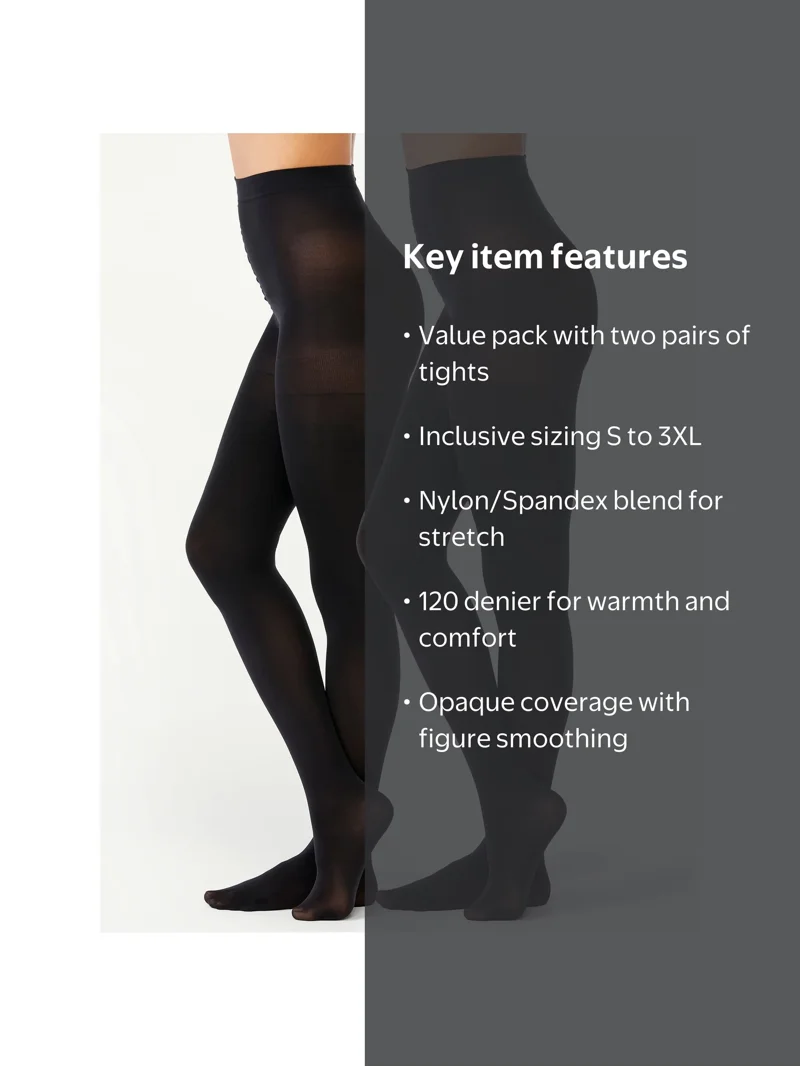 Joyspun Blackout Women's Tights 2-Pack, 120 Denier Control Top