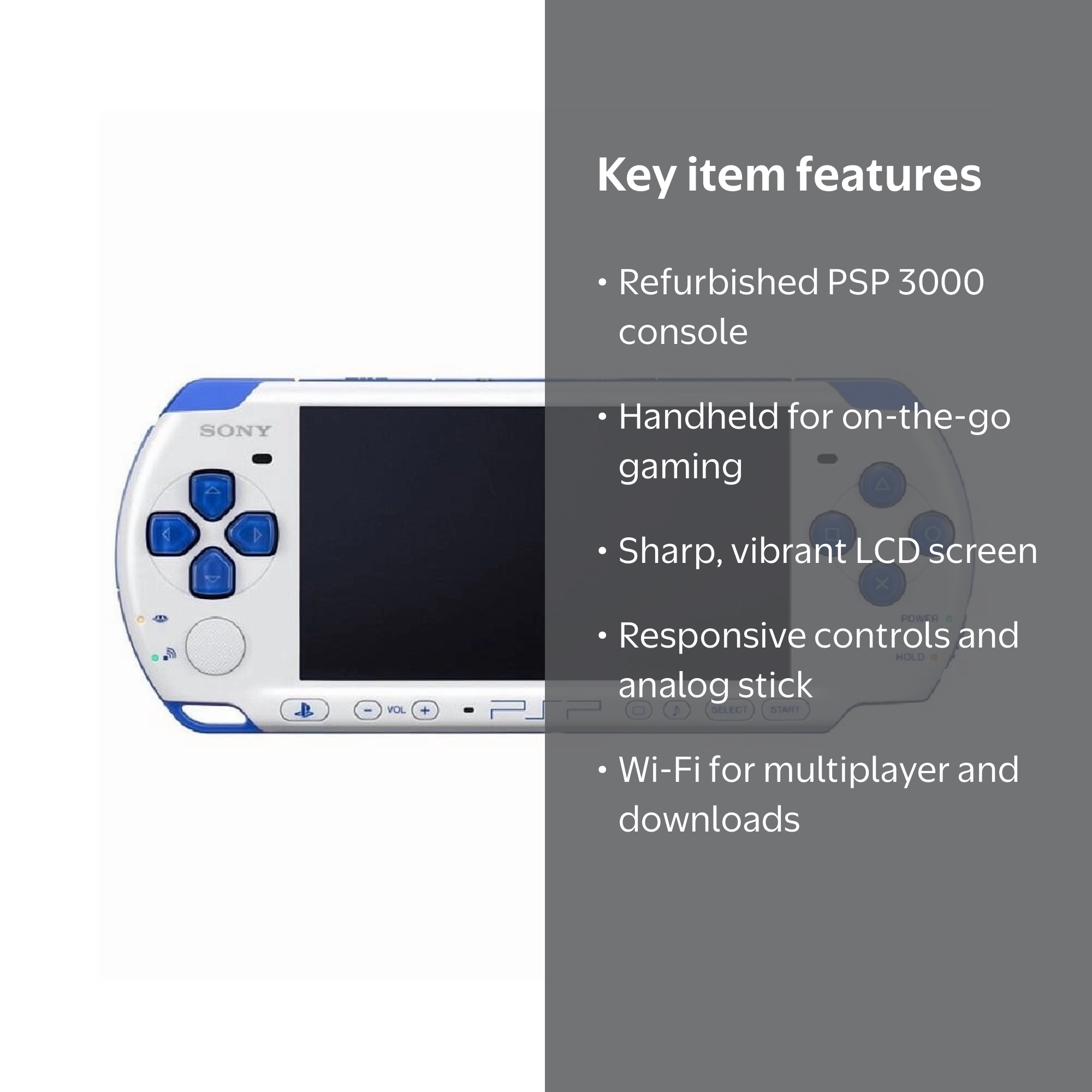 Restored Playstation Portable PSP 3000 Gaming Console, White/Blue