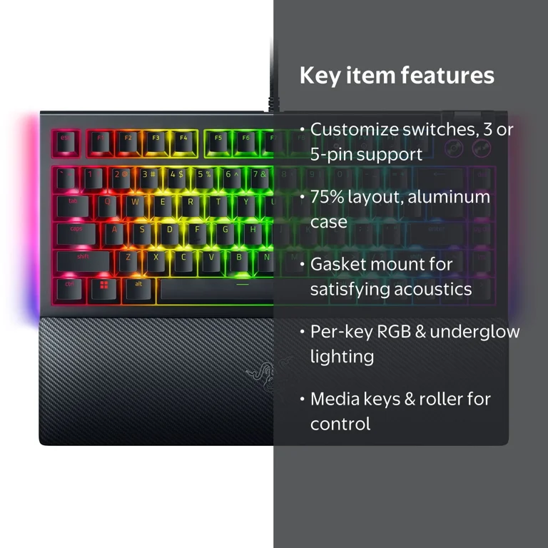 Razer BlackWidow V4 75% Hot-Swappable Mechanical Keyboard, RGB