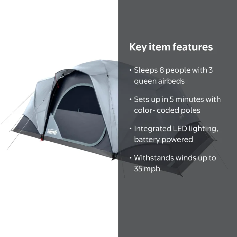 Coleman Skydome XL Family 8-Person LED Lit Camping Tent - Walmart.com
